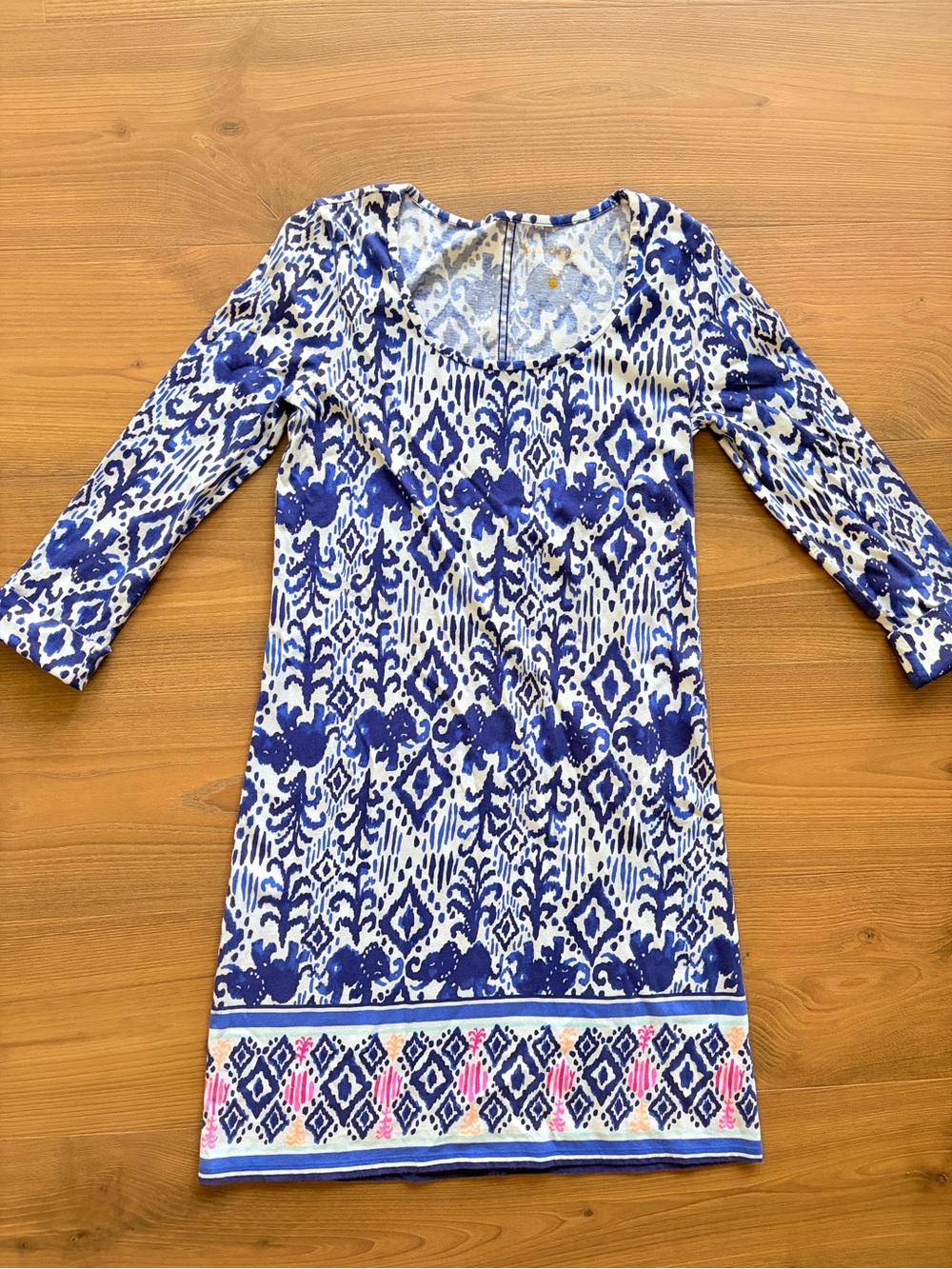 Lilly Pulitzer Blue White Printed Scoop-Neck Knit Ocean Ridge Dress Elephants